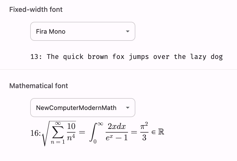 chrome math font setting